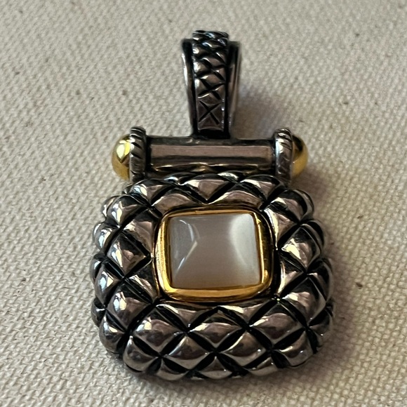 Elegant Silver and Gold Pendant Mother Of Pearl Center Pendant - Picture 1 of 5
